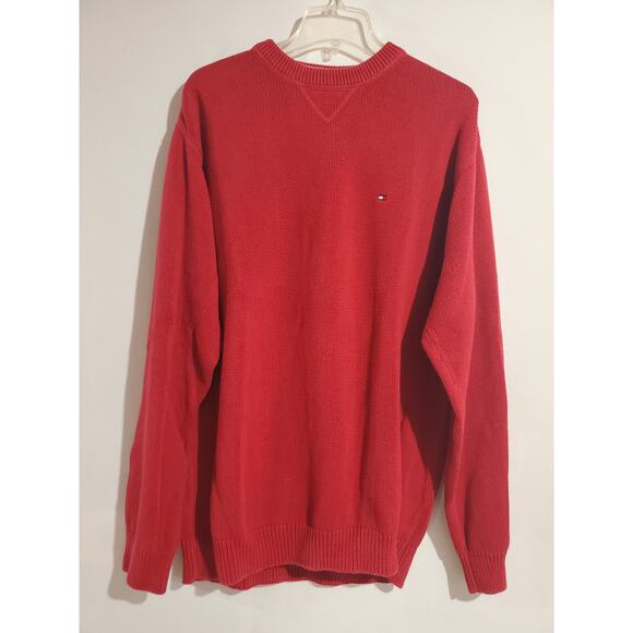 Tommy Hilfiger VTG Y2K Knit Crewneck Sweater Mens Size XL Ribbed Cotton Red - Picture 1 of 7